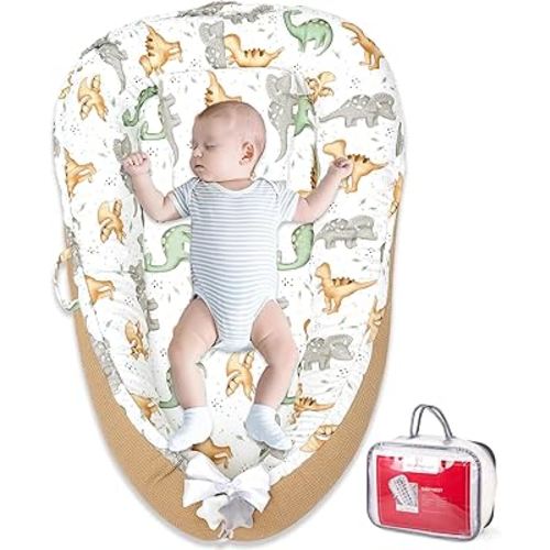 Baby Nest Lounger Pillow for Newborn, Cover Ultra Soft 100% Waffle Organic Cotton for 0-24 Months, Adjustable Breathable & Portable Infant Snuggle (Luxury Yellow)