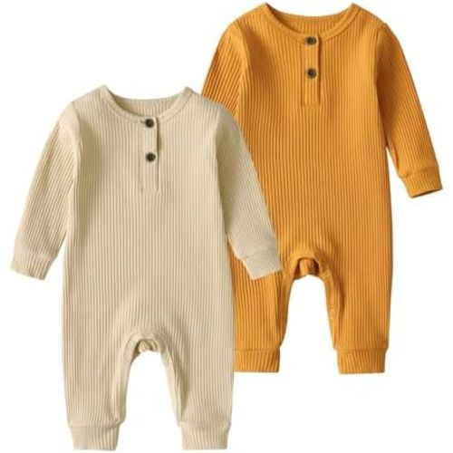 Baby Boy Girl 2 Pack Solid Romper Short/Long Sleeve One Piece Jumpsuits Clothes Sets