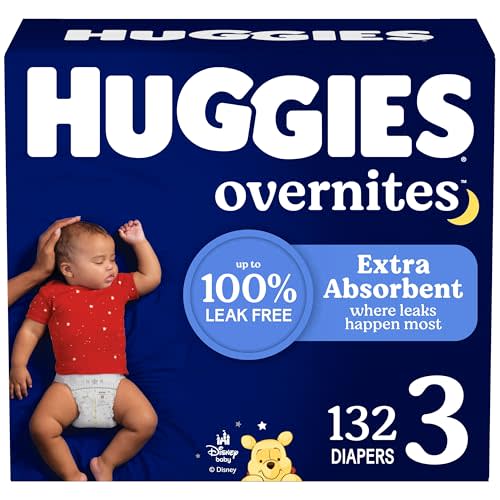 Huggies Size 3 Overnites Baby Diapers: Overnight Diapers, Size 3 (16-28 lbs), 132 Ct (2 Packs of 66), Packaging May Vary
