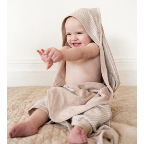 Bamboo Terry Hooded Towel - Stripes Stone
