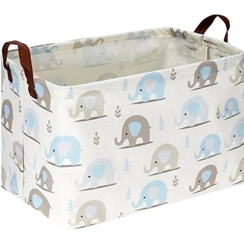 Rectangular Blue Elephant Storage Basket,Collapsible Gift Basket with Handles,Kids Toys/Books Box,Room Decor(Blue Elephant)