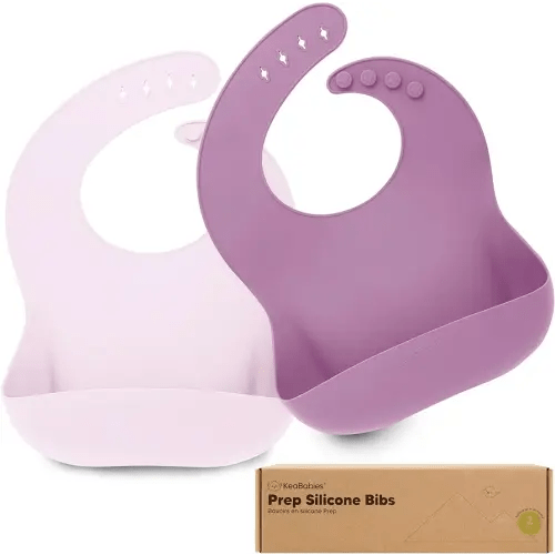 KeaBabies 2-Pack Silicone Baby Bibs for Eating - Sturdy Food-Grade Silicone Bibs for Babies Girl, Boy, Large Food Catcher, Clean & Put On Easily, Waterproof Toddler Feeding Essentials (Amethyst)