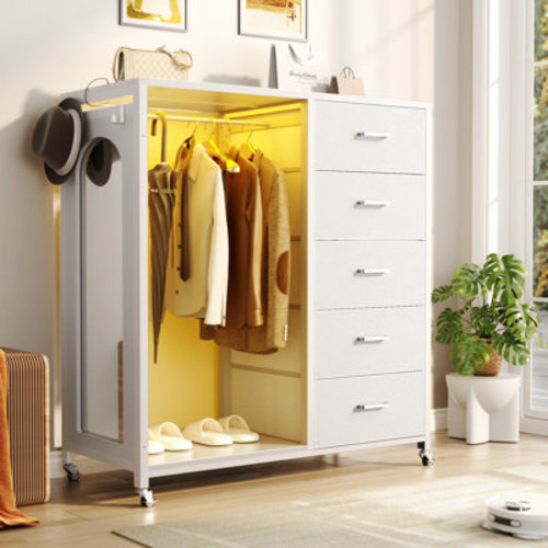 17 Stories Dresser For Bedroom With Clothes Rack, 6 Drawer Dresser With Shoe Rack, Charging Station & Led Lights | Wayfair