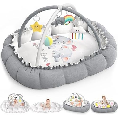 Baby Play Mat Gym: Baby Play Gym Tummy Time Mat Thick Large Baby Activity Center from Newborn to Toddler Skills Development Baby Essentials Baby Shower Gifts Boy Girl for Babies 0-6-12 Months