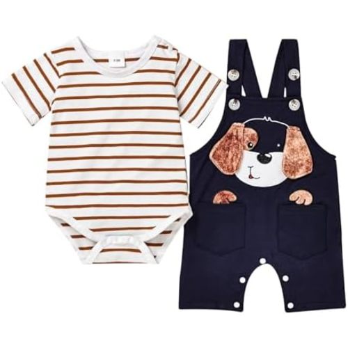 Baby Clothes Newborn Outfits Stripe Romper Infant Cartoon Overall Adjustable Suspender Pants Set 0-18 Months
