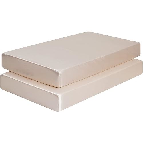 2 Pack Satin Crib Sheets for Baby Hair Soft and Silky Fitted Crib Sheets Neutral Colors for Standard Size Crib and Toddler Mattress Gender Neutral Crib Sheets