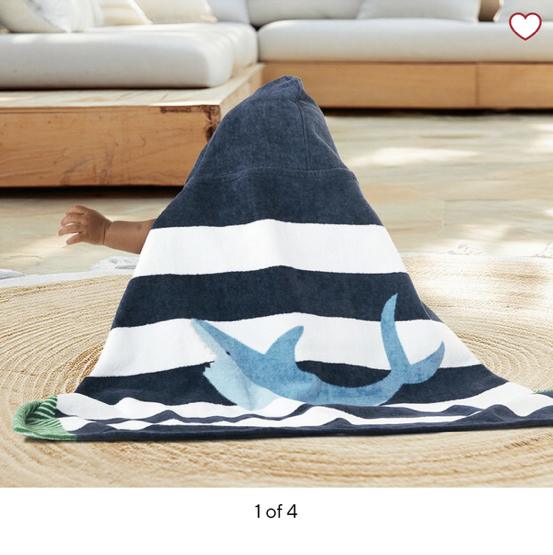 Rugby Stripe Shark Baby Beach Hooded Towel UPF 50+