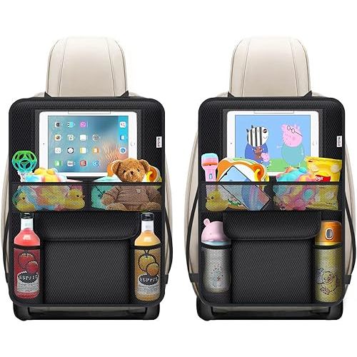 Kick Mats Back Seat Protector, 2Pack Waterproof Oxford Seat Back Protector, Car Seat Back Protector for Kids, Back of Seat Protector for Kids Feet Car Seat (2pc with Table Pocket)