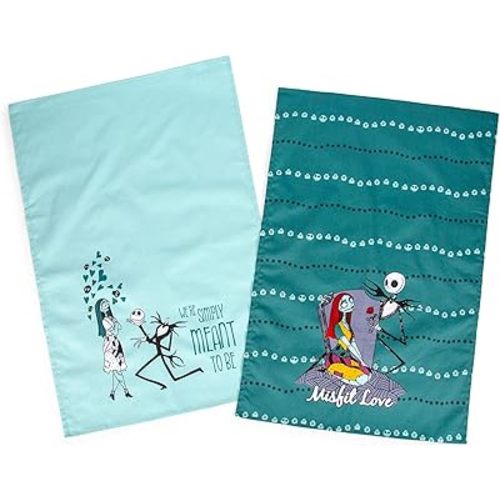 The Nightmare Before Christmas Jack and Sally Cotton Hand Towels, Set of 2 | Quick Dry Wash Cloths Bath Set Collection | Official Disney Home Decor for Kitchen, Bathroom