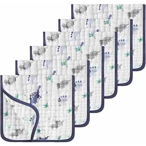 Looxii Muslin Burp Cloths 100% Cotton Large 20''x10'' Extra Soft and Absorbent 6 Pack Baby Burping Cloth for Boys Girls (Dinosaurs)
