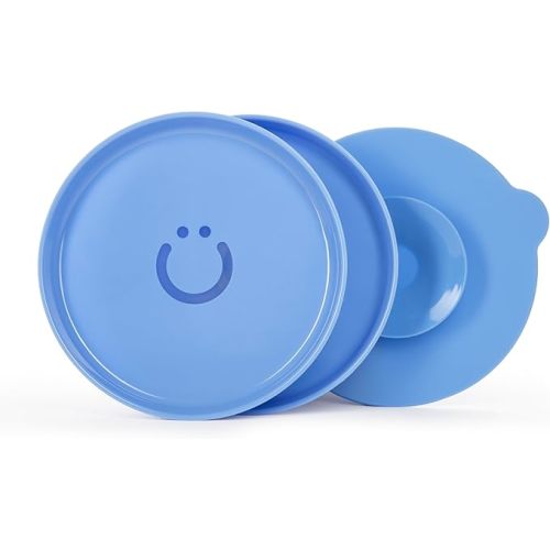 Ubbi Silicone Suction Plates for Babies & Toddlers, 2-Pack – 2 Plates + Interchangeable Stay-Put Suction Base, High-Wall Plates for Baby-Led Weaning, BPA-Free Dishwasher Safe, Polaris Blue
