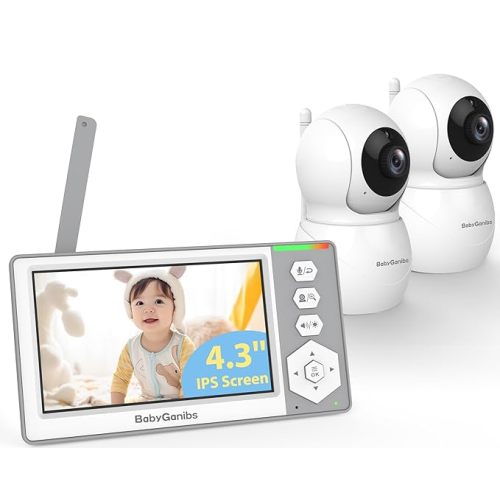 Baby Monitor with 2 Cameras Standby for 26-Hour Battery, Remote Control 4.3'' IPS Video Baby Monitor No WiFi Up to 1000ft Range, ECO, Night Vision, Temperature, 2-Way Talk, 8 Lullabies