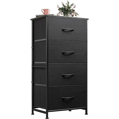 WLIVE Dresser with 4 Drawers, Fabric Storage Tower, Organizer Unit for Bedroom, Hallway, Entryway, Closets, Sturdy Steel Frame, Wood Top, Easy Pull Handle, Charcoal Black