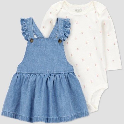 Carter's Just One You® Baby Girls' 2pc Floral Long Sleeve Bodysuit and Denim Dress Set - Blue 6M