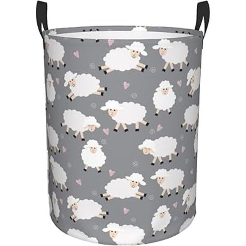 Cute Sheep (Gray) Round Laundry Hamper Storage Basket Toys Clothes Organizer Bin For Home Bathroom Bedroom Dorm Nursery, 38l