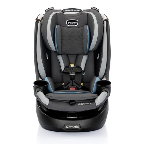 Evenflo Revolve360 Slim 2-in-1 Rotational Car Seat with Quick Clean Cover (Stow Blue)