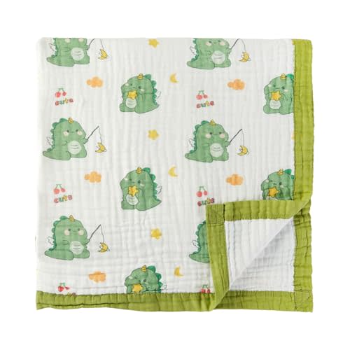 JN&LULU Muslin Baby Blanket, 4-Layer Cotton, 42 x 42 inches, Blue Digger Pattern