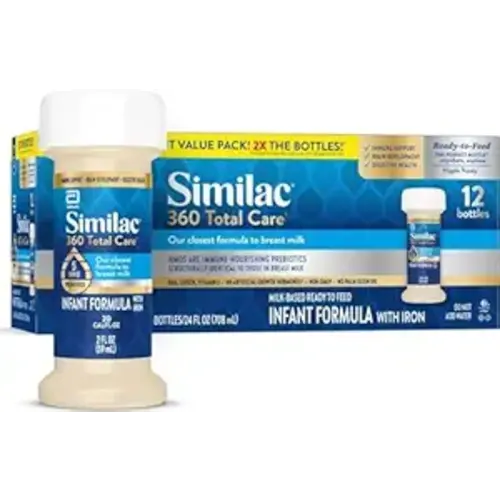 Similac 360 Total Care Infant Formula, Has 5 HMO Prebiotics, Our Closest Prebiotic Blend to Breast Milk, Non-GMO,‡ Baby Formula, Ready to Feed, 2-fl-oz Bottle, Pack of 12