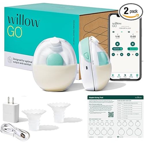 Willow Go - Hands Free Breast Pump - Wearable Breastfeeding Pump - Portable, Electric, Cordless, & 9 Levels of Hospital Grade Suction Strength - Postpartum Essentials - Double Breast Pump