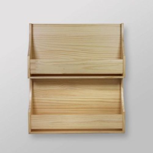 2 Tier Wood Kids' Book Shelf Natural - Pillowfort™: Wall Bookshelf Organizer, Off-White, No Assembly Required