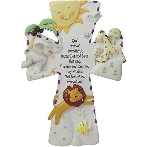 7 inch Cross- God Created - Crucifix First (1st) Communion Gifts for Boys Crosses Religious Wall Home Decor Christening Boy Baptism Gifts for Girl - Guardian Angel or Baby Dedication Confirmation Gift