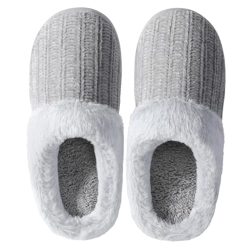 shoeslocker Womens Memory Foam Fuzzy Slippers Knitted House Slippers for Women Comfy Slip-On Warm House Shoes