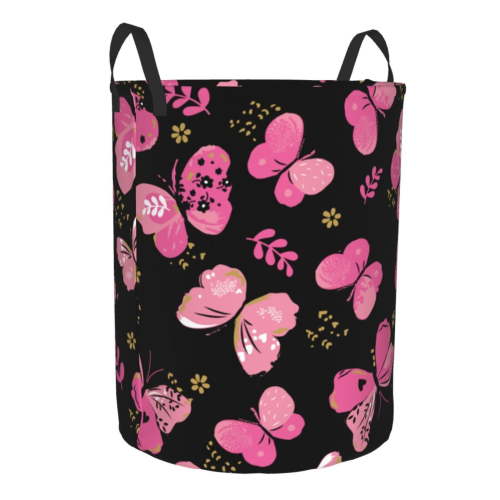 Cauagu Girl Butterfly for Laundry Basket,Collapsible Organizer Basket for Storage Bin Toy Bins Gift Baskets Bedroom Clothes Children Nursery Hamper -Small