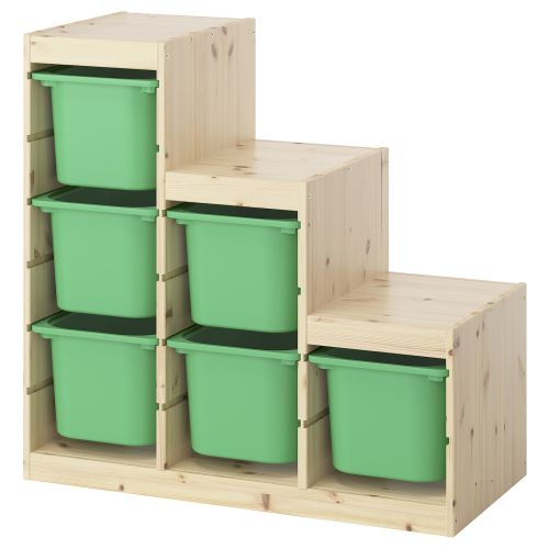 TROFAST Storage combination with boxes - light white stained pine/bright green 37x17 3/8x35 7/8 "