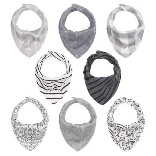 Bandana Baby Drool Bibs, Unisex, Cotton, 8-Pack, Greys