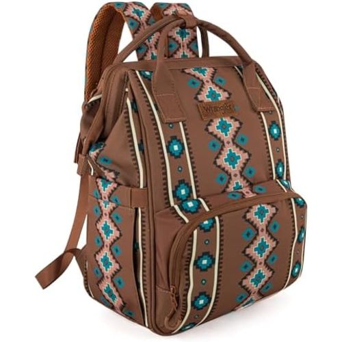 Wrangler Aztec Backpack Organized Daypack Travel Baby Bag with Stroller Strap and Side Bottle Pockets