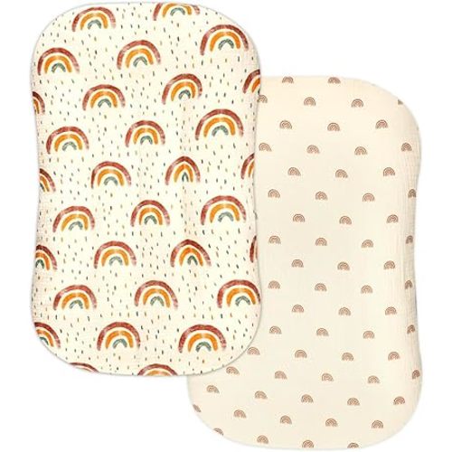 Hooyax Baby Lounger Cover 2 Pack - 100% Muslin Cotton Newborn Lounger Pillow Covers Only, Soft Breathable Infant Lounger Cover with Reinforced Stitching, Fits Most Standard Baby Loungers