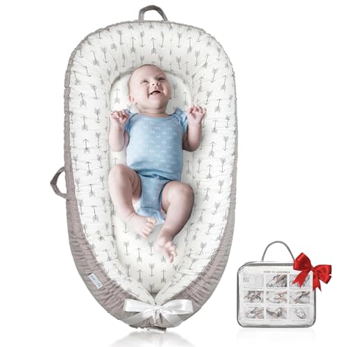 Baby Lounger for Newborn Cover - Newborn Lounger for 0-12 Months, Breathable & Portable Infant Lounger - Adjustable Cotton Soft Baby Floor Seat for Travel, Newborn Essentials - Arrow