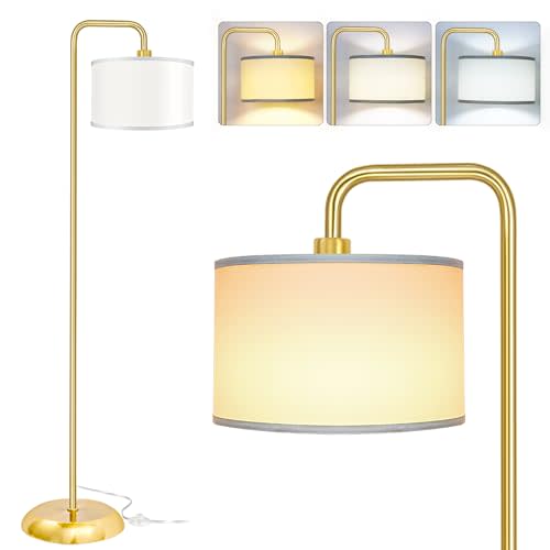 [Upgraded] LED Floor Lamp for Living Room, 3 Color Temperature Floor Lamp with Foot Switch Modern Standing Lamp Tall Pole Floor Reading Lamp for Bedroom, Study Room, Office, 9W Bulb Included, Gold