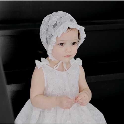 Tini Amelia Cotton Lace Dress - Floral Dress - Baby Girl Baptism Dress - White baby girl dress - White Christening Dress - Dress Bonnet Set