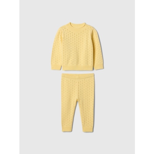 Baby Pointelle Puff-Sleeve Sweater Set
