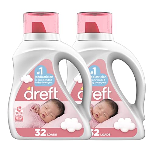 Dreft Stage 1: Newborn Hypoallergenic Baby Laundry Detergent Liquid Soap (HE), Natural for Baby, Newborn, or Infant, 46 Fl Oz, 32 count (Pack of 2)