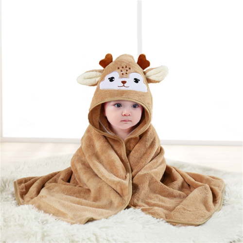 Baby Hooded Bath Towel Cartoon Animal Design Soft Coral Fleece Absorbent Wrap Towel For Newborn Infant Toddler Boy Girl Shower Bath