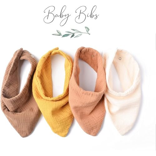 Konssy Muslin Baby Bibs 10 Pack Baby Bandana Drool Bibs 100% Cotton for Unisex Boys Girls - Beige