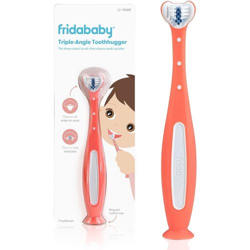 Frida Baby Triple-Angle Toothhugger Training Toddler Toothbrush | Toddler Toothbrush 2 Years and Up, Cleans All Sides at Once | Pink