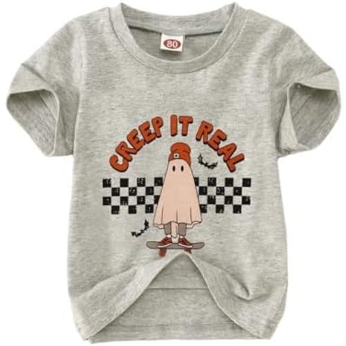 CM C&M WODRO Toddler Halloween Shirt Baby Boy Girl Retro Ghost Skateboarding Tees Cute Spooky Season Creep It Real Clothes