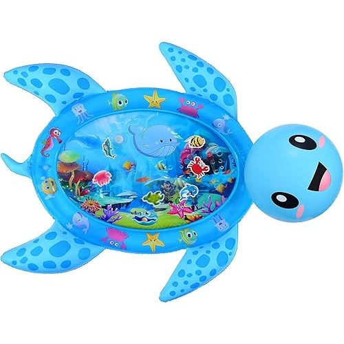 Magifire Tummy Time Water Play Mat for Infants 3-12 Months, Baby Water Play Mat for Sensory Development, Easy to Inflate, Quiet Play, Keeps Babies Entertained, Water Pad for Baby, Sea Turtle 36"x46"