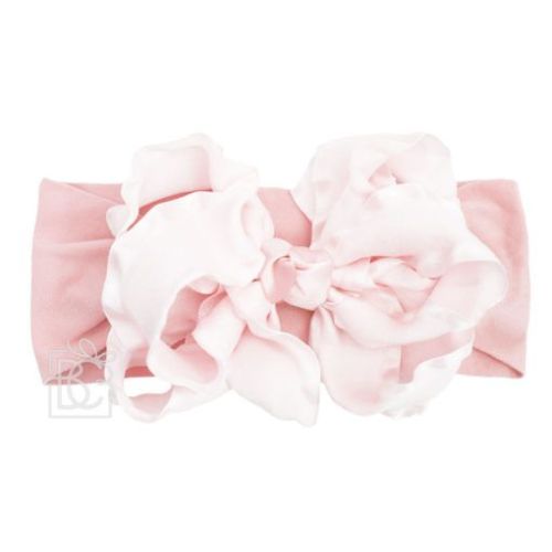Hot Pink - Wide Nylon Headband with Double Rufle Hair Bow
