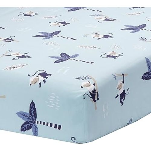 Lambs & Ivy Jungle Party 100% Cotton Monkey/Palm Tree Fitted Crib Sheet