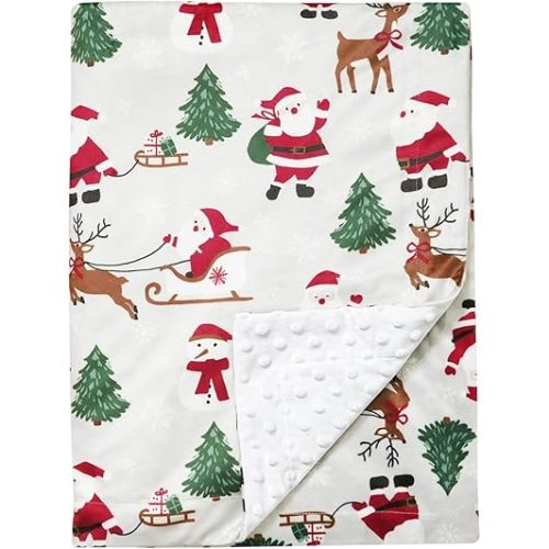 PHF Minky Baby Blanket for Girls with Double Layer and Soothing Raised Dotted Backing, Soft and Lightweight Reversible Receiving Blanket for Newborns, Infants, Babies, 30x40 Inches, Christmas