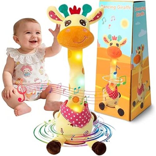 MIAODAM Dancing Talking Giraffe Stuffed, Singing 10 Children's Song, Stuffed Baby Toy Repeats What You Say, Colorful Glowing Giraffe Plush Interactive BabyToys for Toddlers 1-3 Years