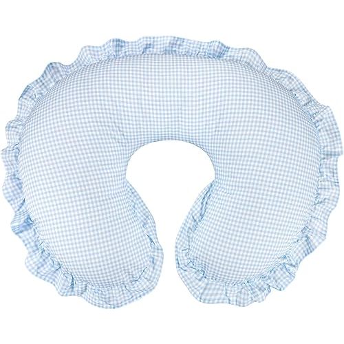 DILIMI Cotton Nursing Pillow Cover, Removable Ruffled Pillowcase for Breastfeeding Pillows, Ultra Soft Comfortable Slipcover for Baby Girl and Boy, Blue Gingham