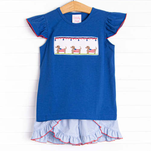 Hot Dog Holiday Smocked Ruffle Short Set, Blue – Stitchy Fish