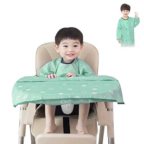 MOTEERLLU Coverall Baby Feeding Bib for Eating,Long Sleeves Bib Attaches to Highchair and Table,Weaning Bibs