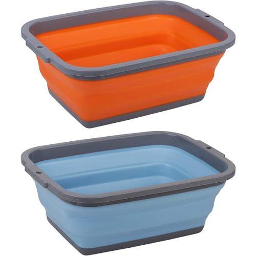 2 Pack Collapsible Sink with 2.25 Gal / 8.5L Each, Foldable Dish Tub for Washing Dishes, Camping, Hiking and Home, Portable Washing Basin