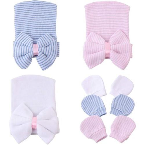 Newborn Hospital Hat Infant Baby Hat Caps with Bow Soft Cute Nursery Beanie Hat